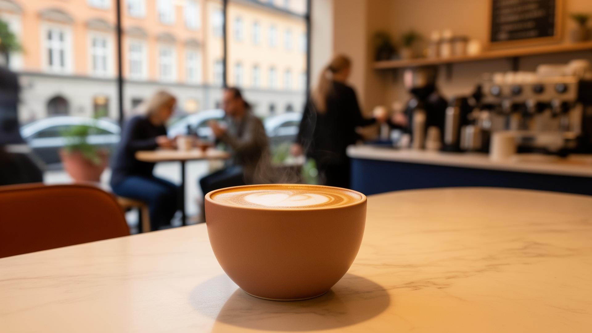 Waynes café — flat white och nybakat fika